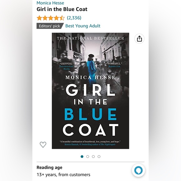 Monica Hesse Girl in the Blue Coat Book - Picture 5 of 9